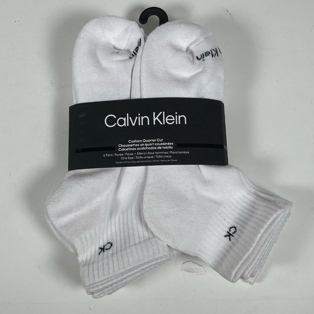 Calvin Klein Men’s Cushion Quarter Cut Ankle 6-Pack Socks white gray NWT
